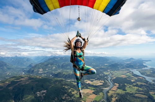 woman parachuting in a yoga pose
