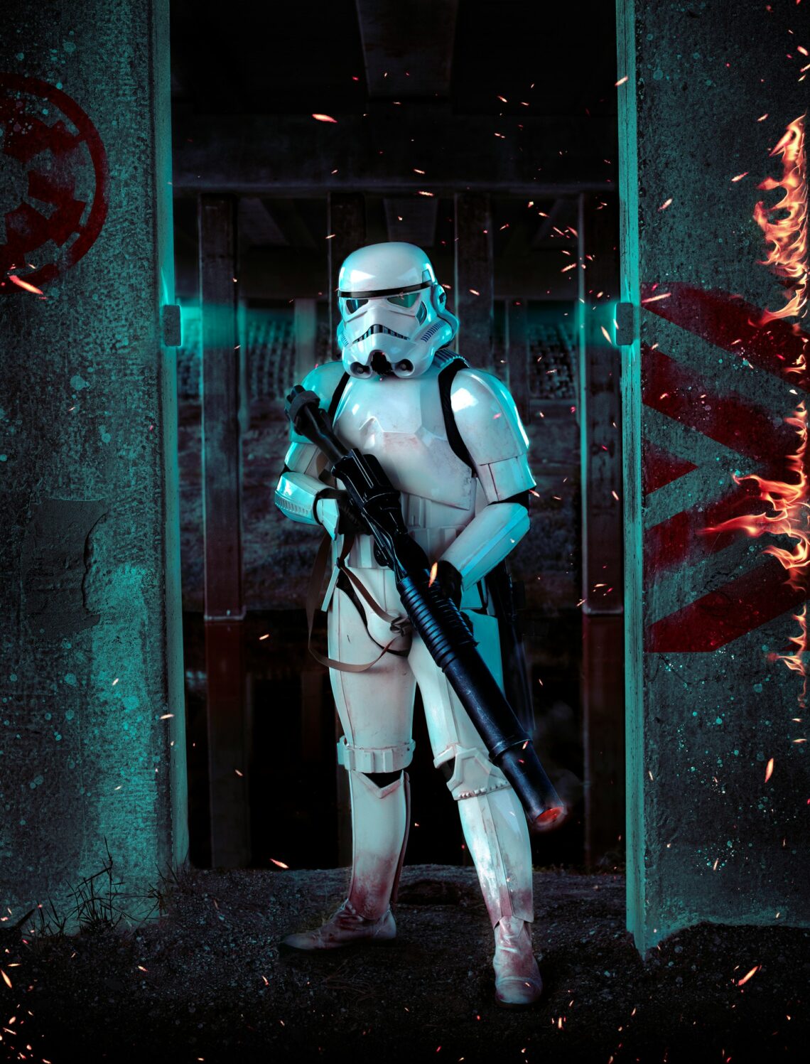 Star wars stormtrooper standing with riffle