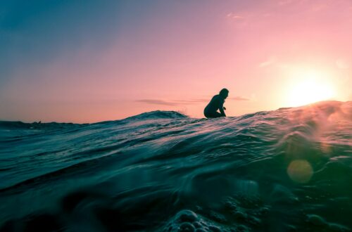 Surfer on the swelling ocean