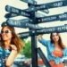people in front of a sign with destinations