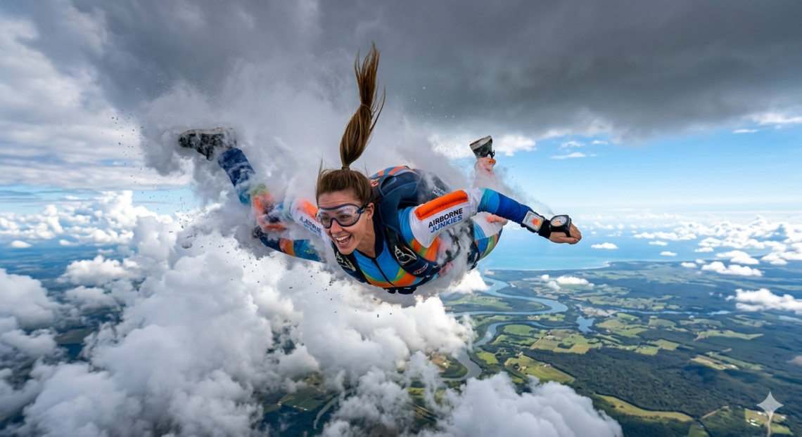 Breaking through a cloud when free falling