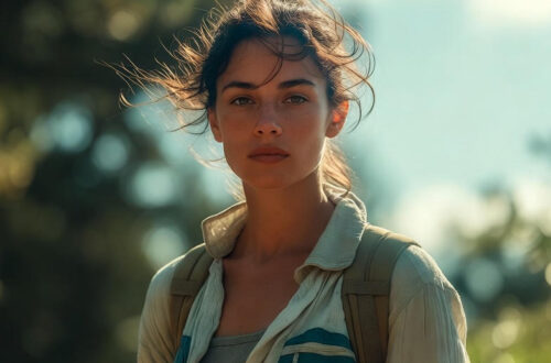 Woman in the nature on an adventure who has determination on her face