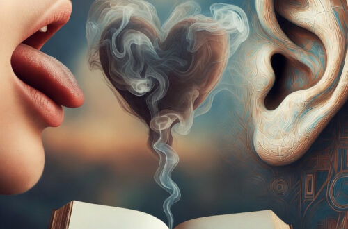 person speaking with open book and love heart