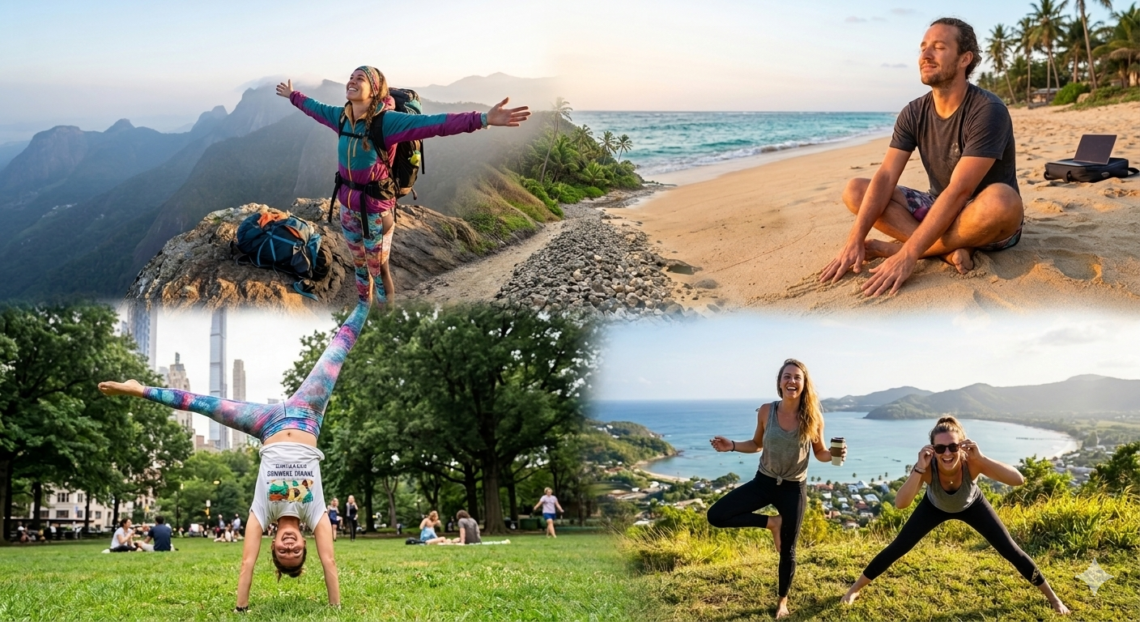 People in outdoor situations all grounded in nature