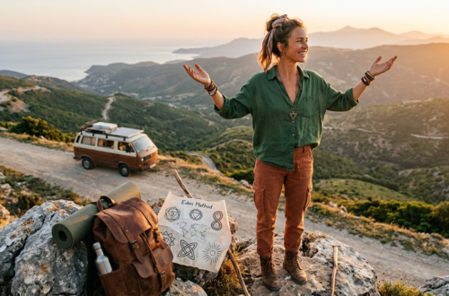 girl in nature on a mountain with the vibe of travel